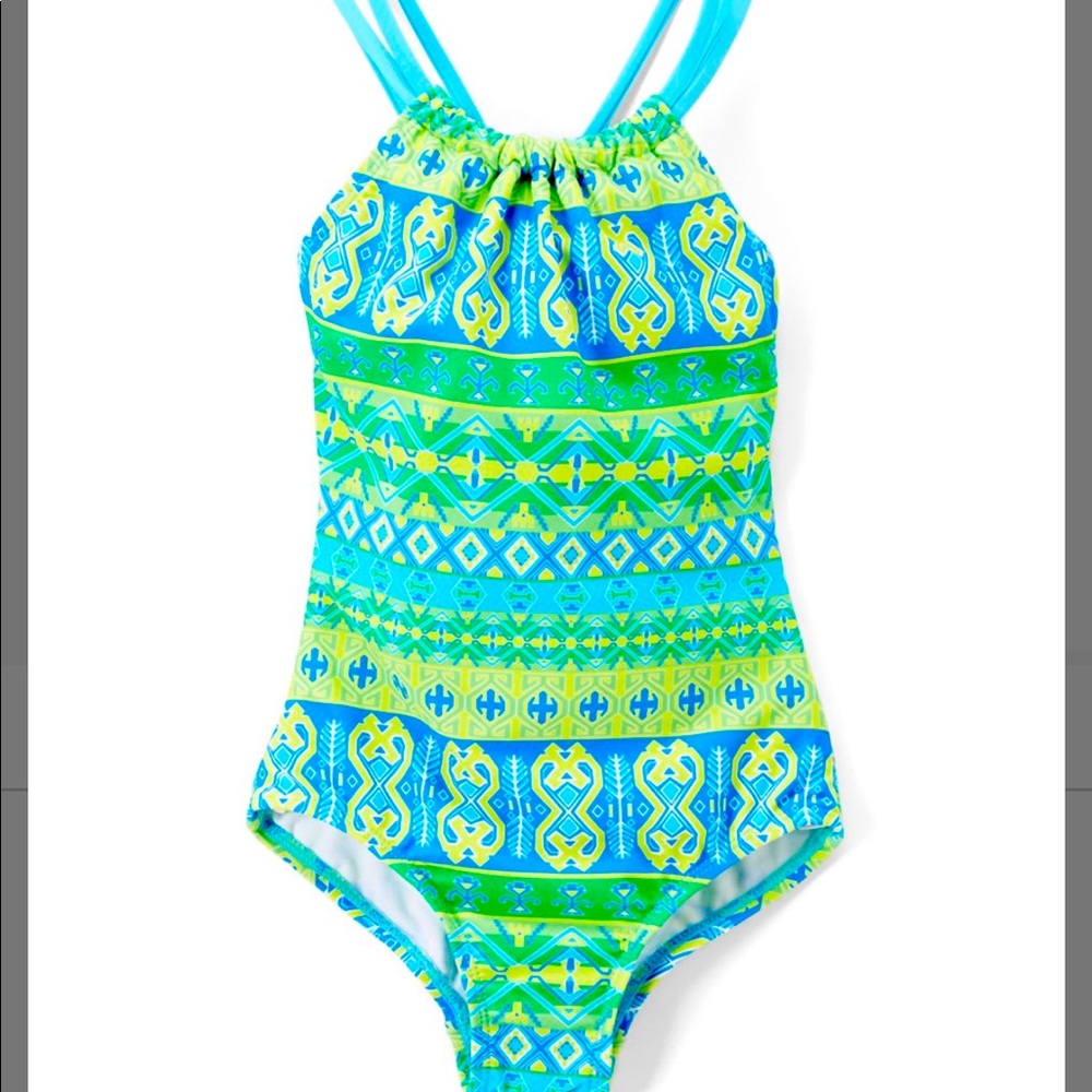 Green and Aqua Geometric Mahina One-Piece